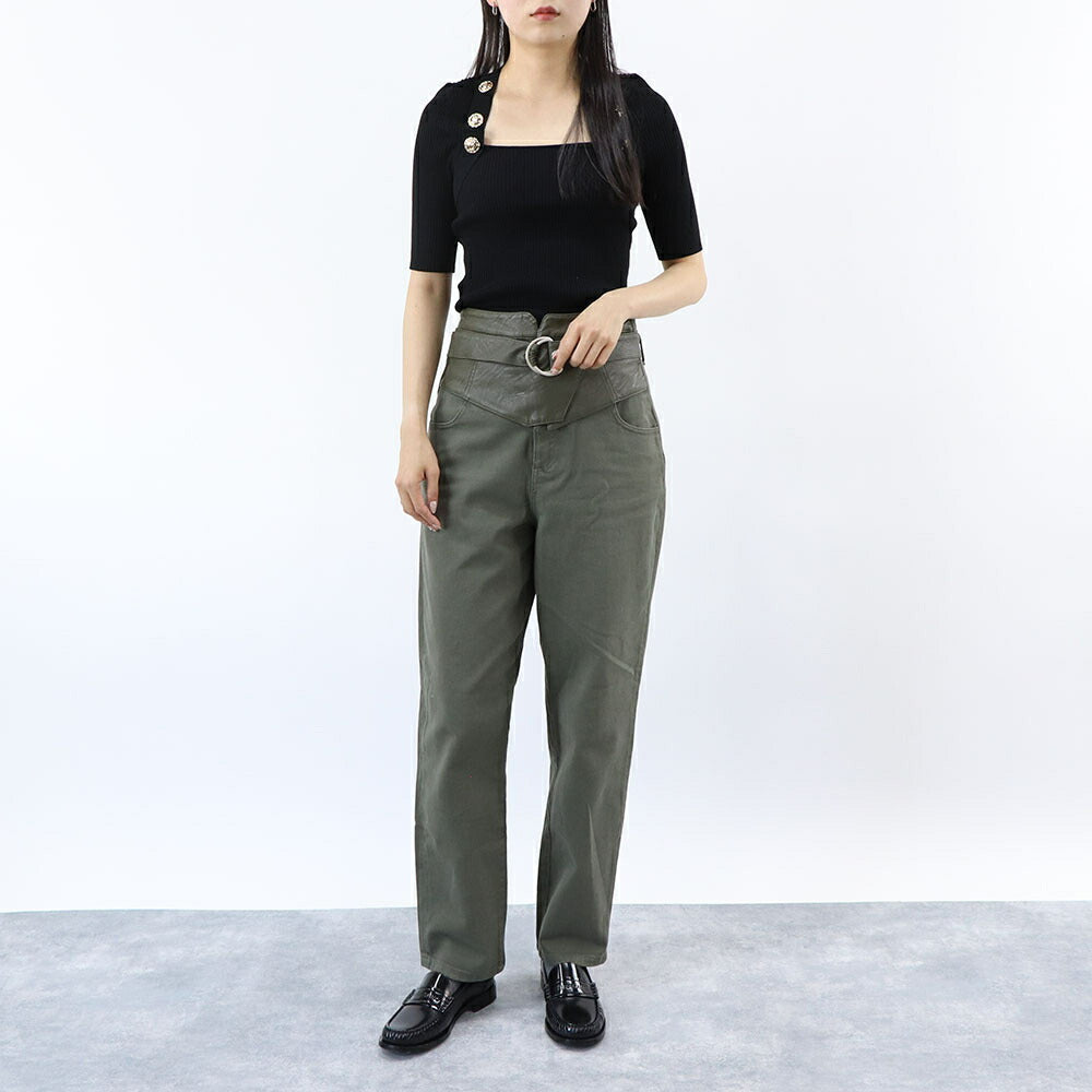 PINKO ボトムス ロングパンツ カーキ ベルト付き アンクルパンツ 1J10V8-Y882