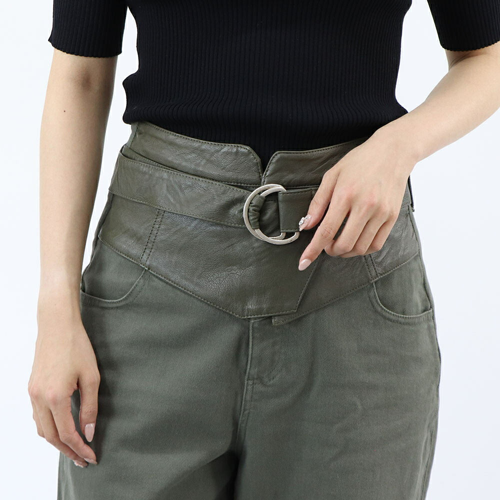PINKO ボトムス ロングパンツ カーキ ベルト付き アンクルパンツ 1J10V8-Y882