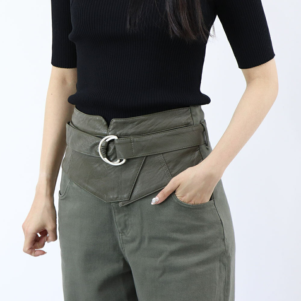 PINKO ボトムス ロングパンツ カーキ ベルト付き アンクルパンツ 1J10V8-Y882