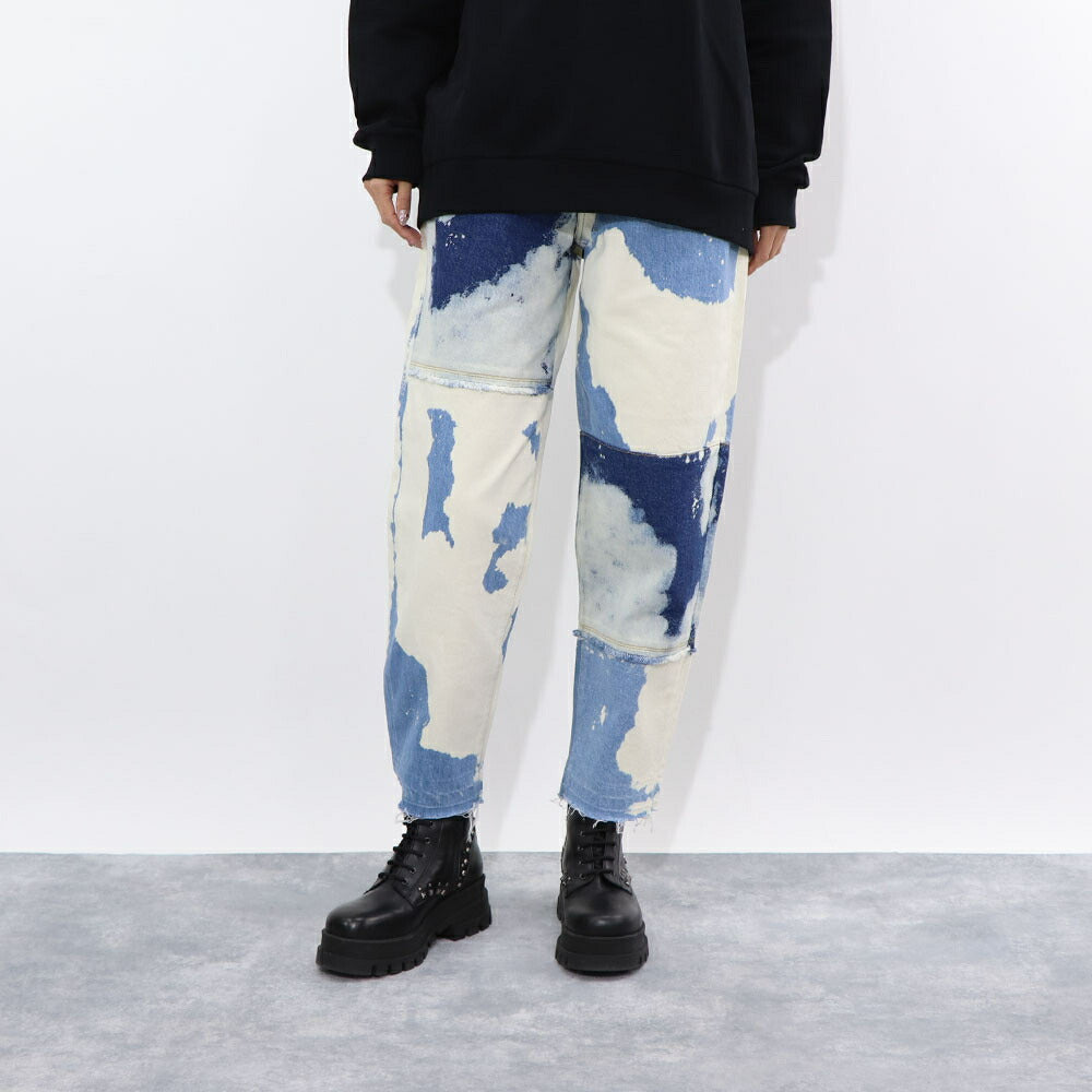 PINKO デニムパンツ ブルー×ホワイト ストレート スパンコール 1J10V9-Y653