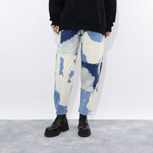 PINKO デニムパンツ ブルー×ホワイト ストレート スパンコール 1J10V9-Y653