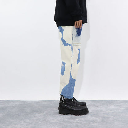 PINKO デニムパンツ ブルー×ホワイト ストレート スパンコール 1J10V9-Y653