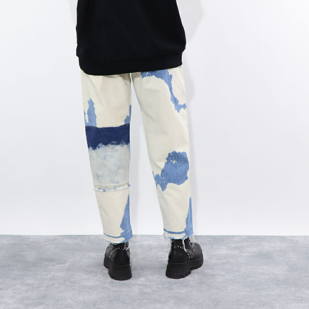 PINKO デニムパンツ ブルー×ホワイト ストレート スパンコール 1J10V9-Y653