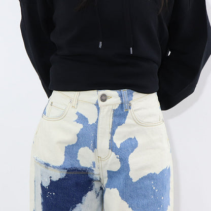 PINKO デニムパンツ ブルー×ホワイト ストレート スパンコール 1J10V9-Y653