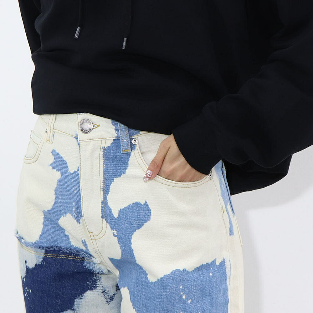 PINKO デニムパンツ ブルー×ホワイト ストレート スパンコール 1J10V9-Y653