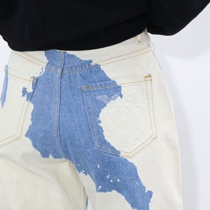 PINKO デニムパンツ ブルー×ホワイト ストレート スパンコール 1J10V9-Y653