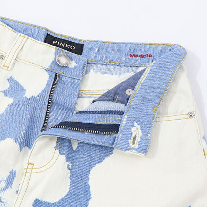 PINKO デニムパンツ ブルー×ホワイト ストレート スパンコール 1J10V9-Y653