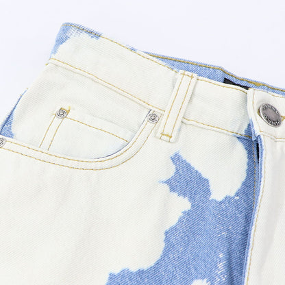 PINKO デニムパンツ ブルー×ホワイト ストレート スパンコール 1J10V9-Y653