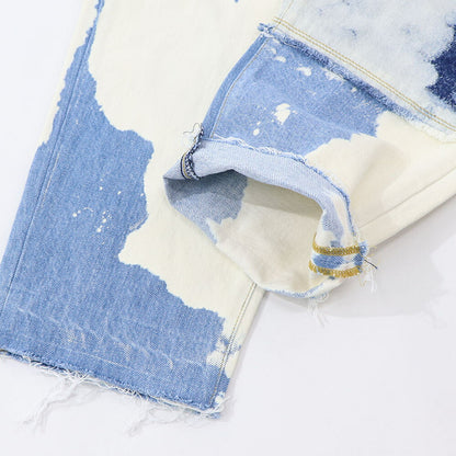 PINKO デニムパンツ ブルー×ホワイト ストレート スパンコール 1J10V9-Y653