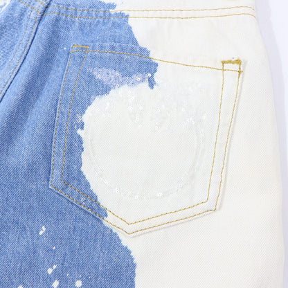 PINKO デニムパンツ ブルー×ホワイト ストレート スパンコール 1J10V9-Y653