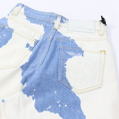 PINKO デニムパンツ ブルー×ホワイト ストレート スパンコール 1J10V9-Y653