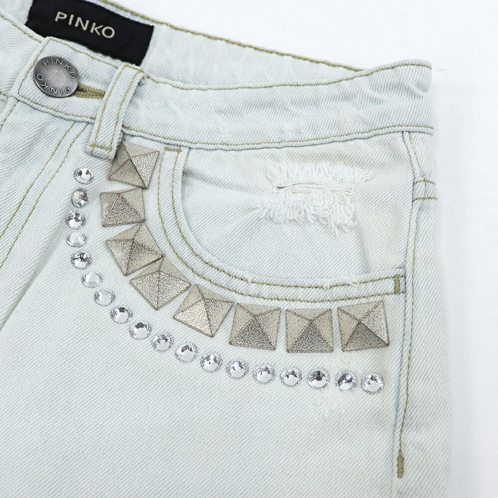 PINKO ピンコ レディース ボトムス デニムパンツ ライトブルー コットン スタッズ ラインストーン 1J10WS-Y653