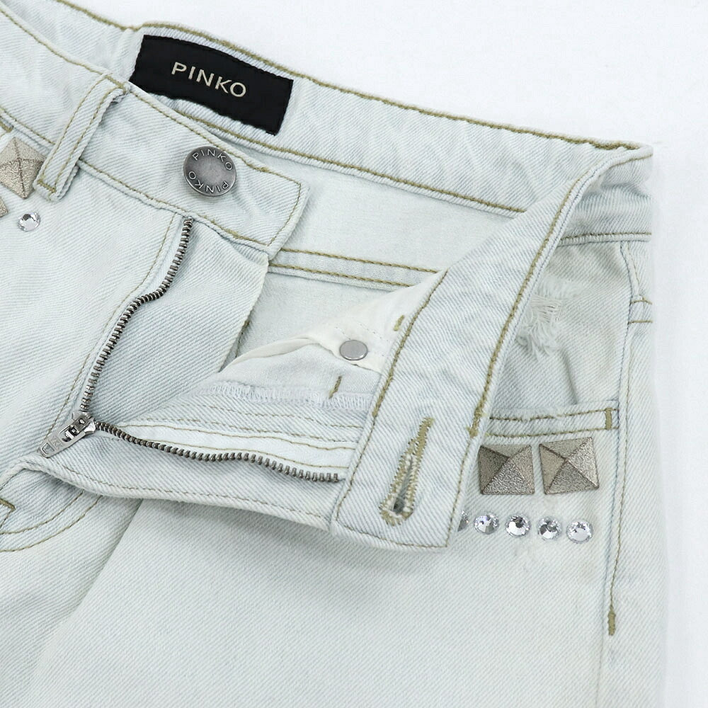 PINKO ピンコ レディース ボトムス デニムパンツ ライトブルー コットン スタッズ ラインストーン 1J10WS-Y653