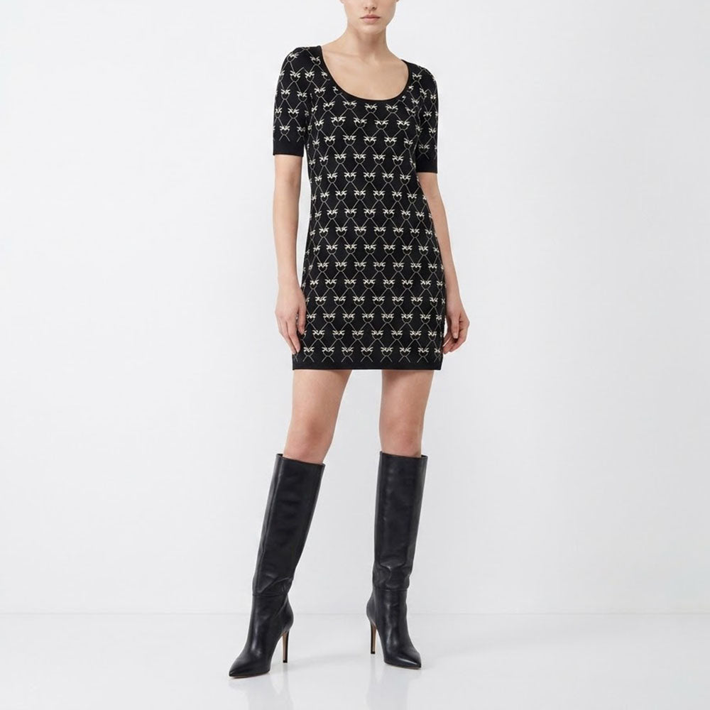 PINKO ピンコ レディース ワンピース ブラック 総柄 ロゴ 1G18FG-Y7UH