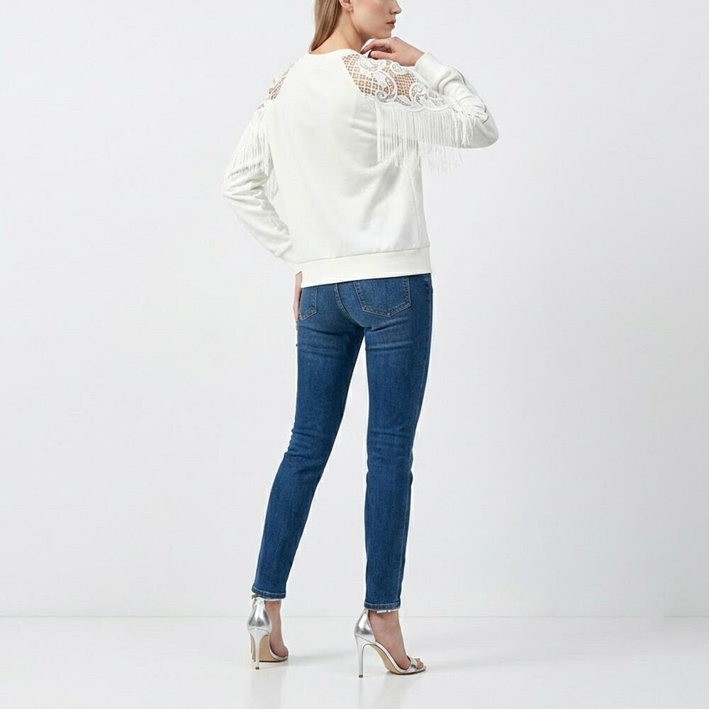 PINKO ピンコ レディース トップス スウェット・パーカー ホワイト コットン レース フリンジ プルオーバー 1G14N9-Y65G