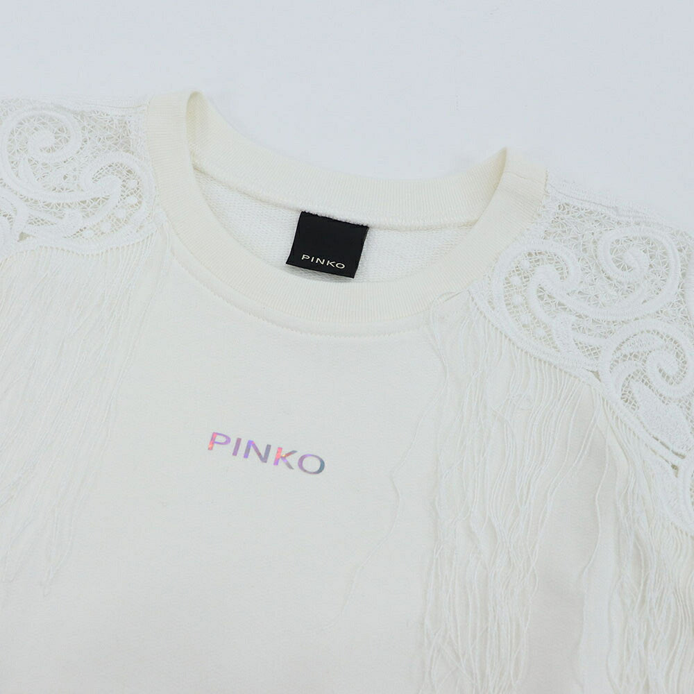PINKO ピンコ レディース トップス スウェット・パーカー ホワイト コットン レース フリンジ プルオーバー 1G14N9-Y65G
