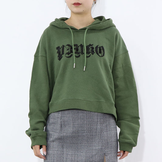 PINKO スウェット カーキ ロゴ ビーズ クロップド丈 1G16FP-Y72Z