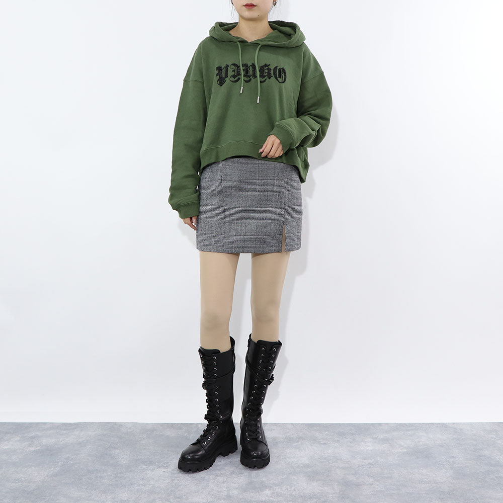 PINKO スウェット カーキ ロゴ ビーズ クロップド丈 1G16FP-Y72Z