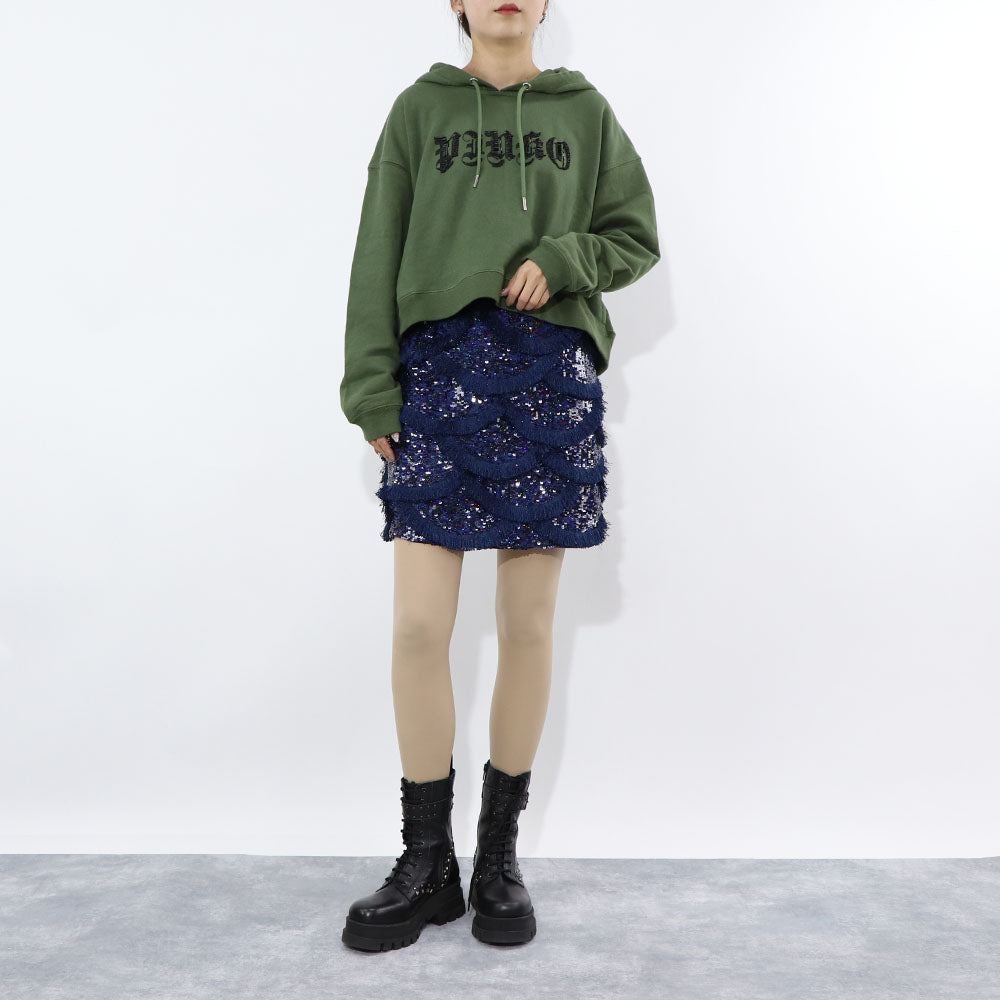 PINKO スウェット カーキ ロゴ ビーズ クロップド丈 1G16FP-Y72Z