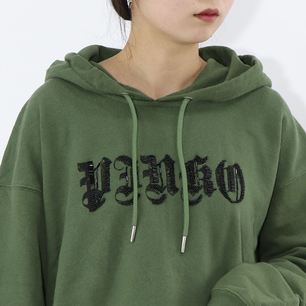 PINKO スウェット カーキ ロゴ ビーズ クロップド丈 1G16FP-Y72Z