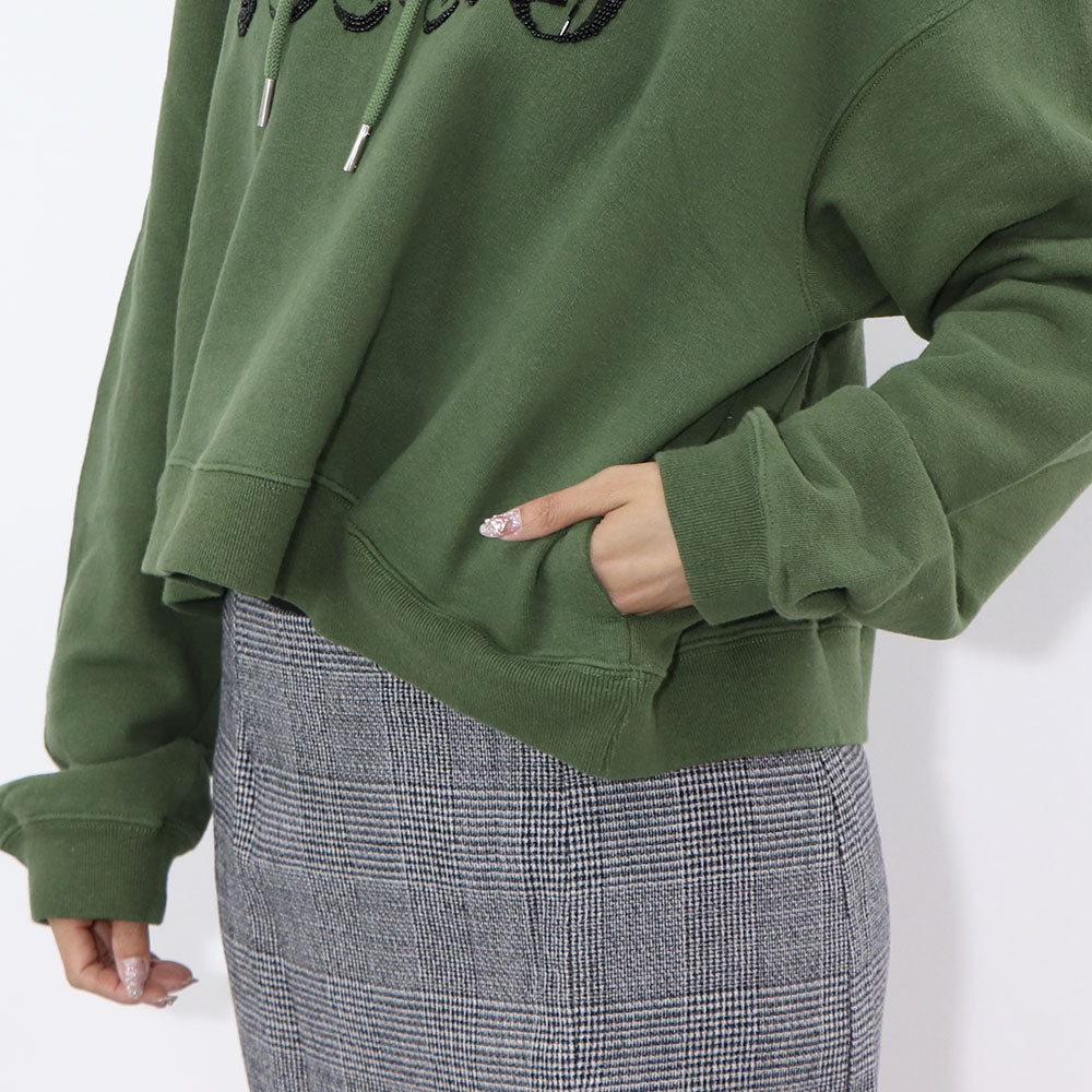 PINKO スウェット カーキ ロゴ ビーズ クロップド丈 1G16FP-Y72Z
