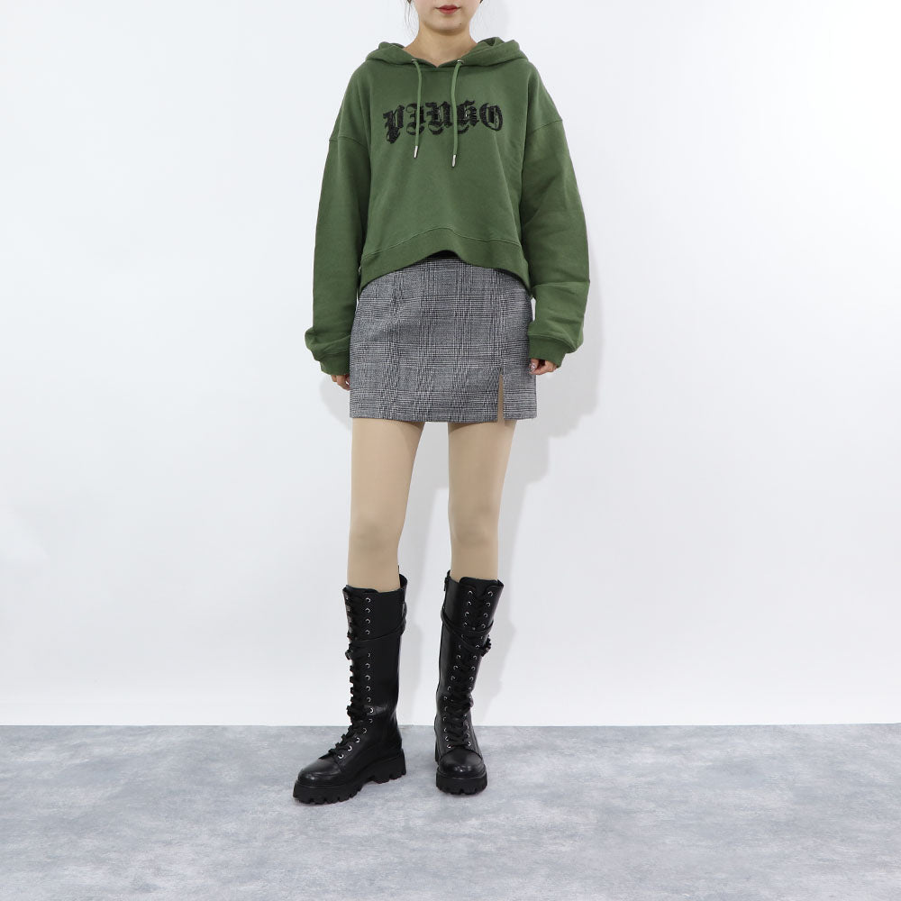 PINKO スウェット カーキ ロゴ ビーズ クロップド丈 1G16FP-Y72Z