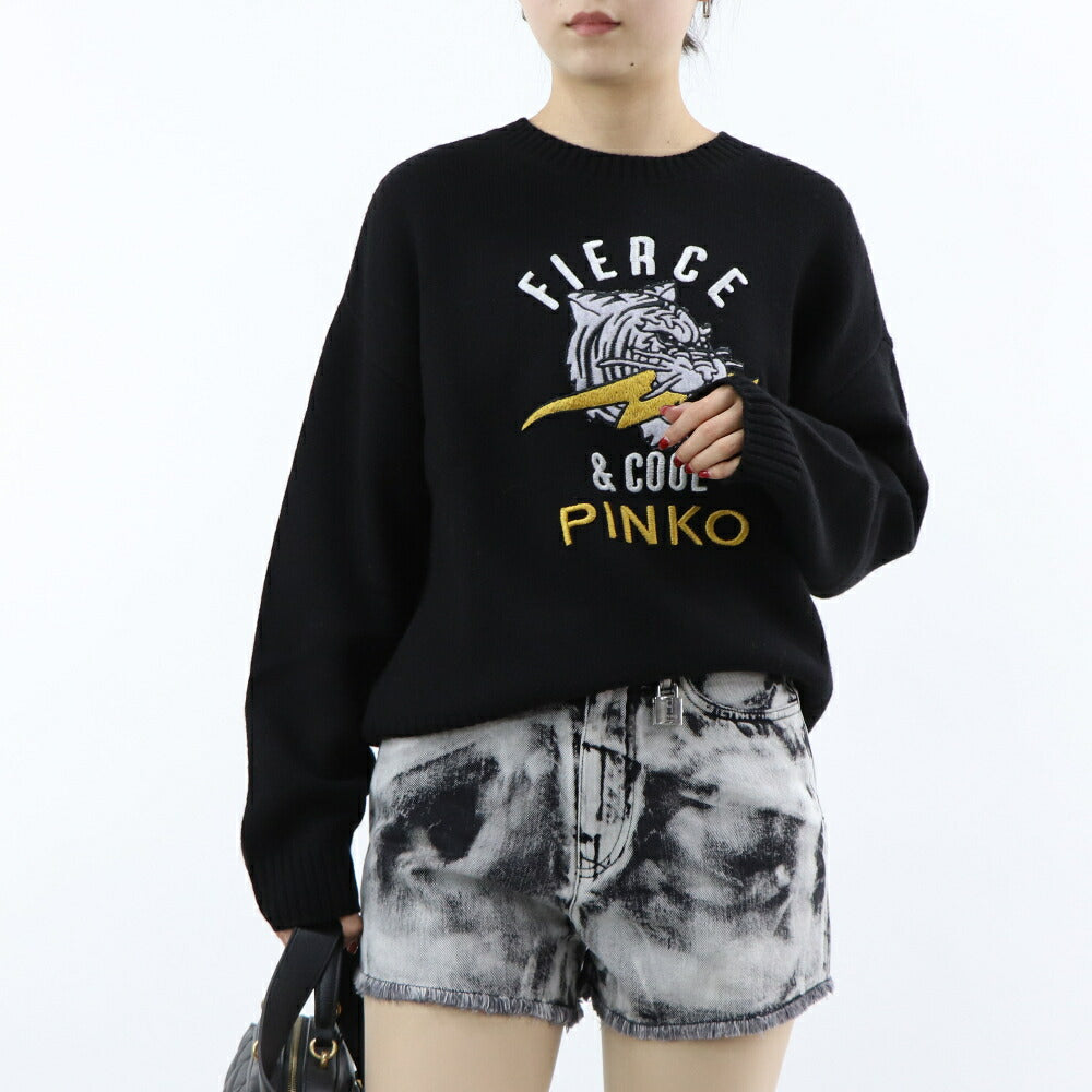 PINKO ニット ブラック ロゴ 刺繍 1G17N3-Y821