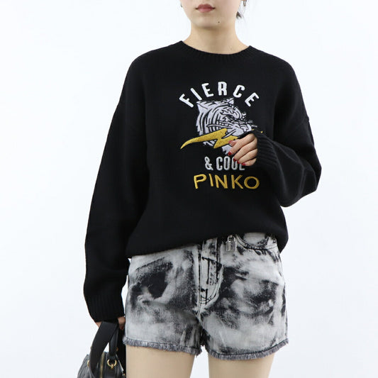 PINKO ニット ブラック ロゴ 刺繍 1G17N3-Y821