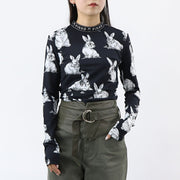 PINKO Tシャツ ブラック うさぎ アニマルプリント 長袖 100731-A0OY