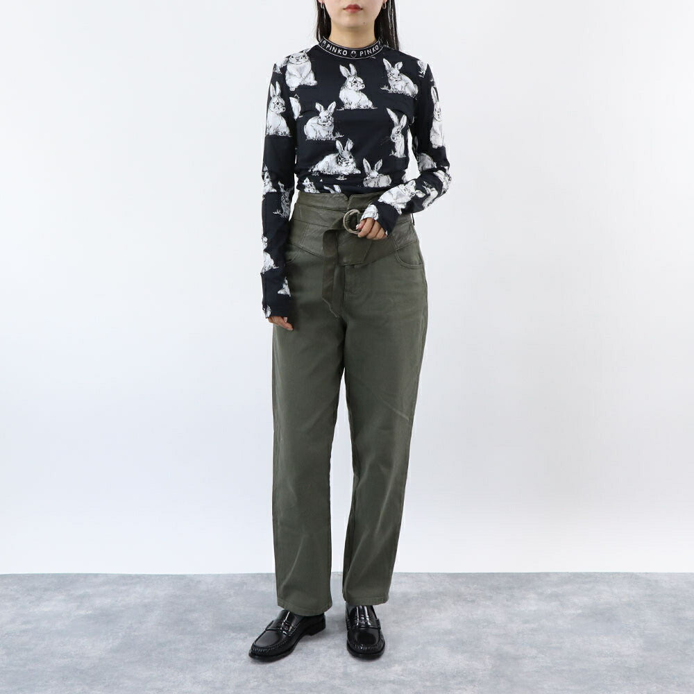 PINKO Tシャツ ブラック うさぎ アニマルプリント 長袖 100731-A0OY