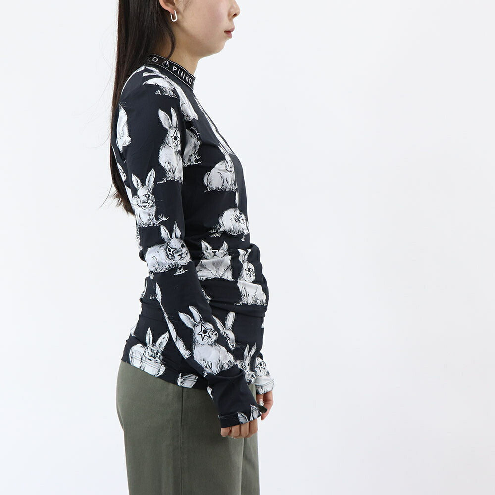 PINKO Tシャツ ブラック うさぎ アニマルプリント 長袖 100731-A0OY
