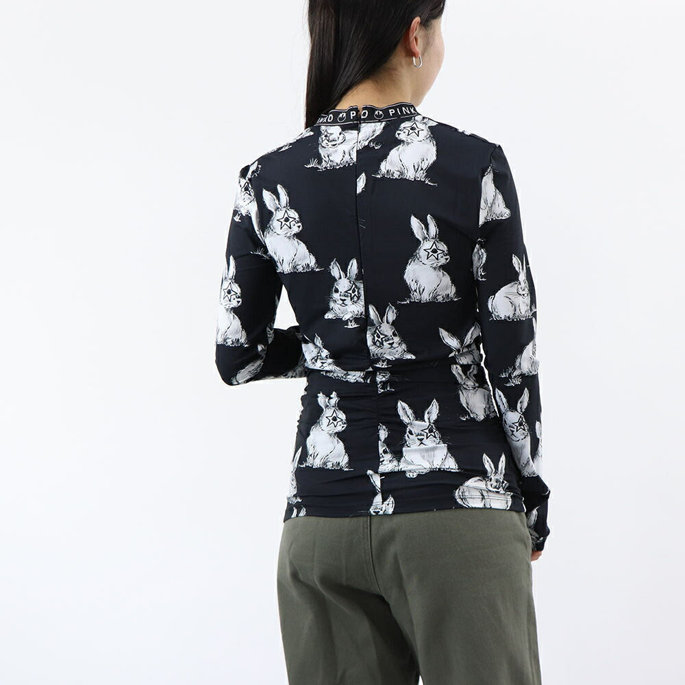 PINKO Tシャツ ブラック うさぎ アニマルプリント 長袖 100731-A0OY