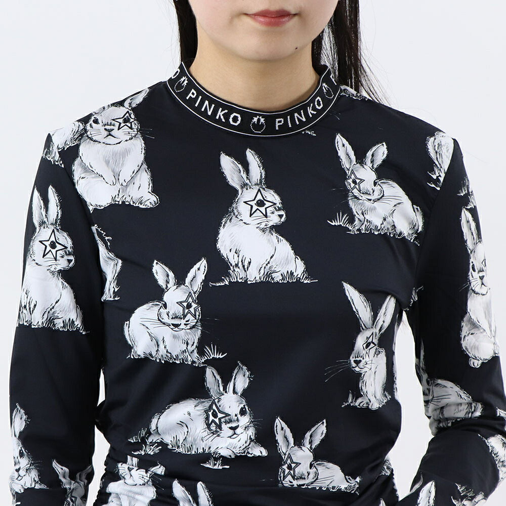 PINKO Tシャツ ブラック うさぎ アニマルプリント 長袖 100731-A0OY
