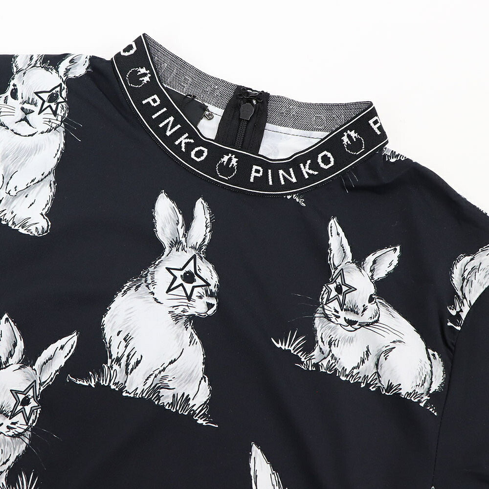 PINKO Tシャツ ブラック うさぎ アニマルプリント 長袖 100731-A0OY