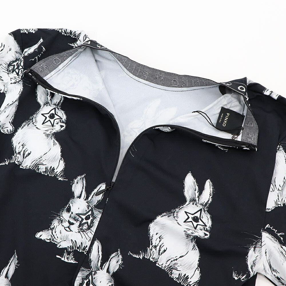 PINKO Tシャツ ブラック うさぎ アニマルプリント 長袖 100731-A0OY