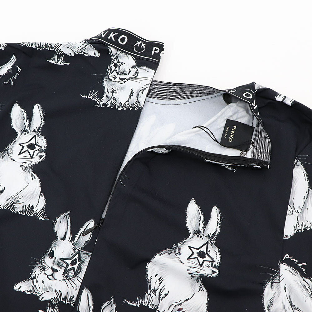 PINKO Tシャツ ブラック うさぎ アニマルプリント 長袖 100731-A0OY
