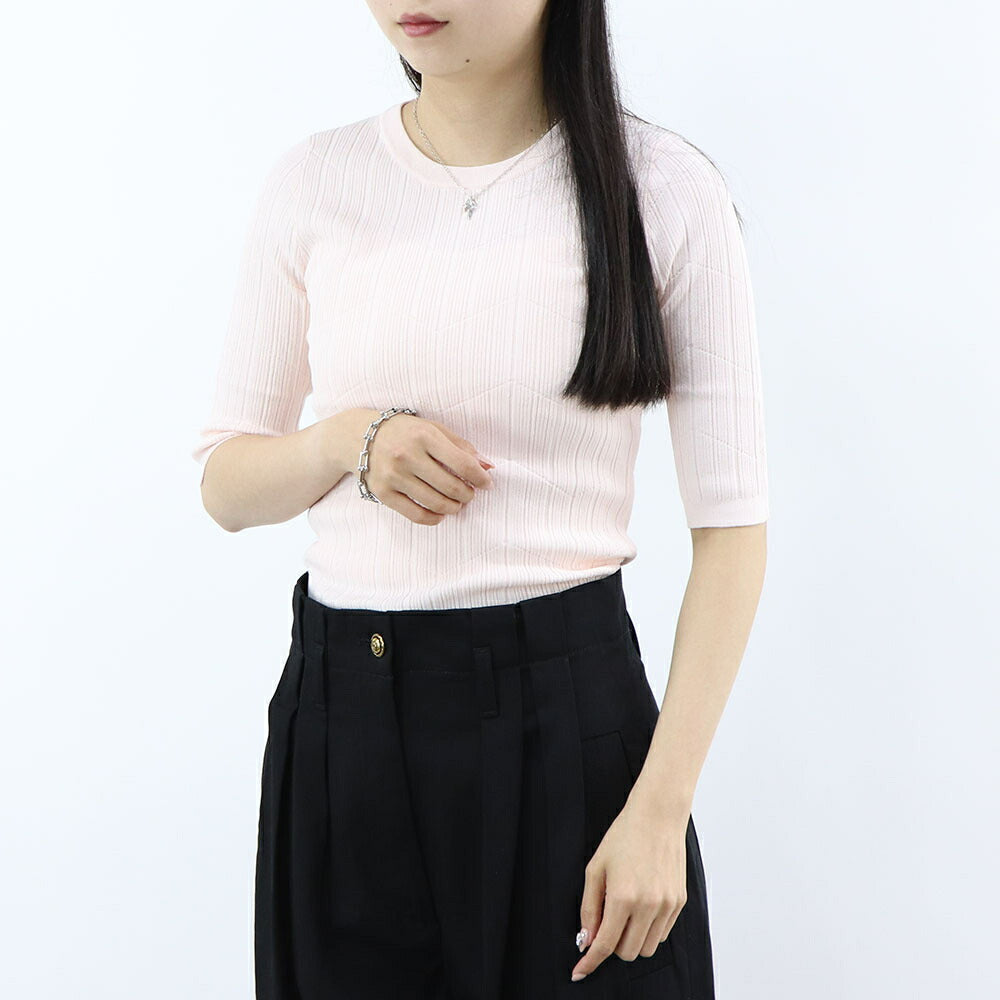 PINKO Tシャツ ベビーピンク リブニット 五分袖 半袖 1G17FA-Y7ZP