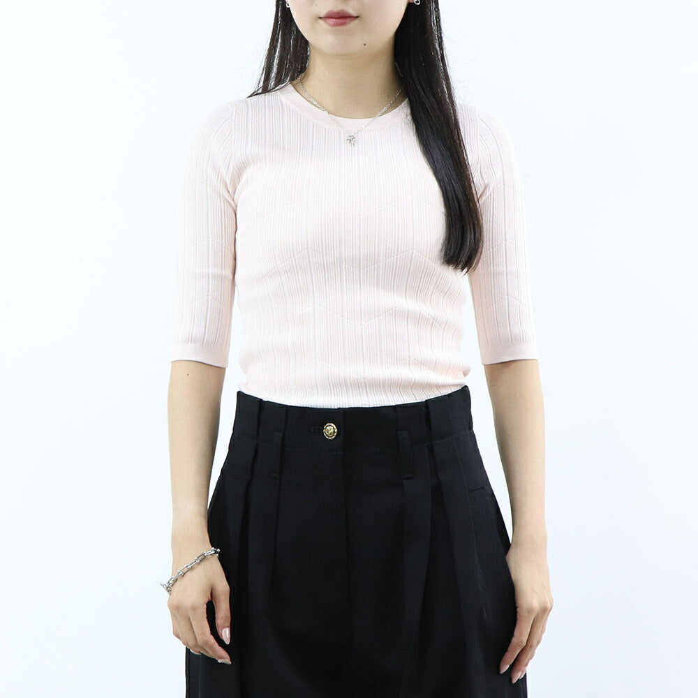 PINKO Tシャツ ベビーピンク リブニット 五分袖 半袖 1G17FA-Y7ZP