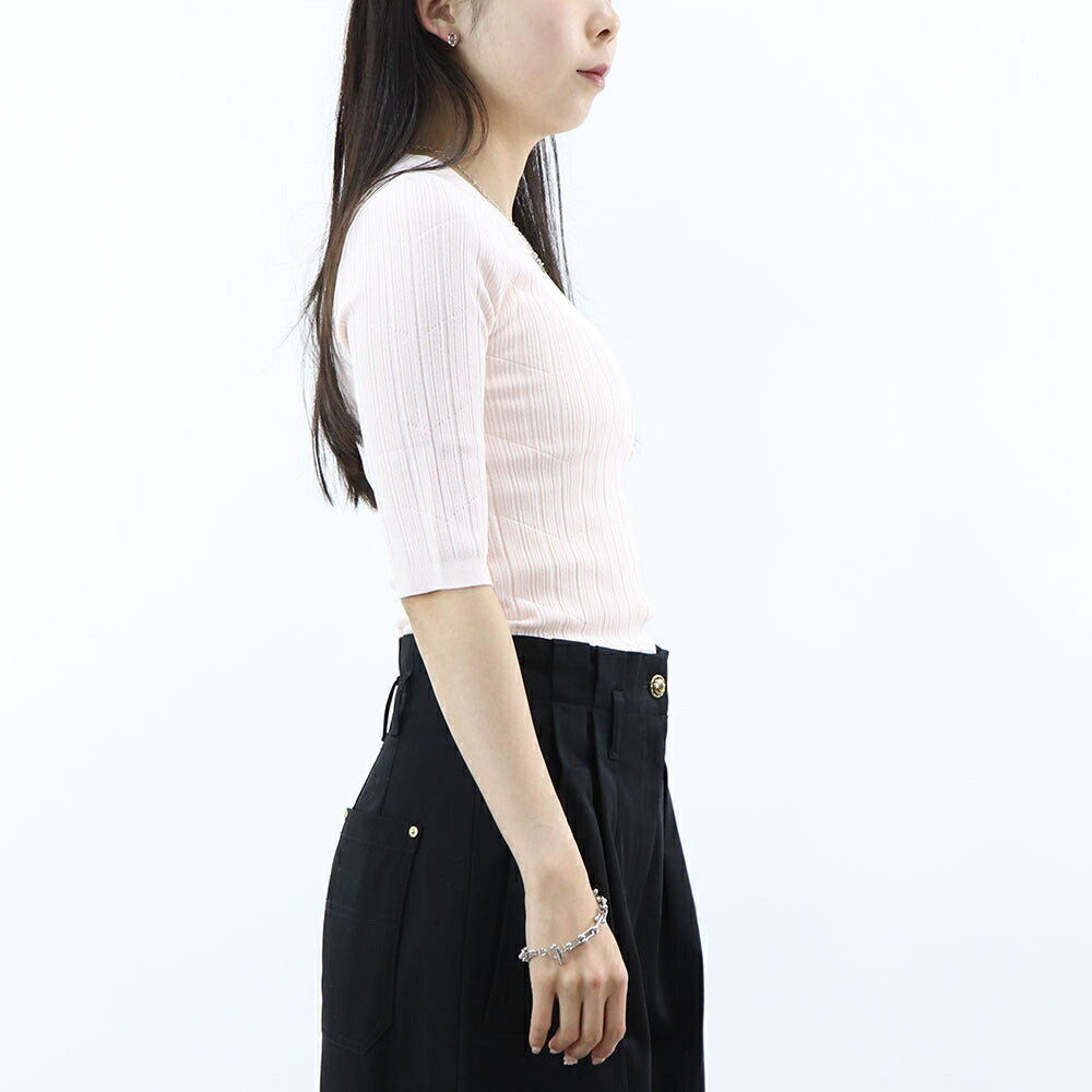 PINKO Tシャツ ベビーピンク リブニット 五分袖 半袖 1G17FA-Y7ZP
