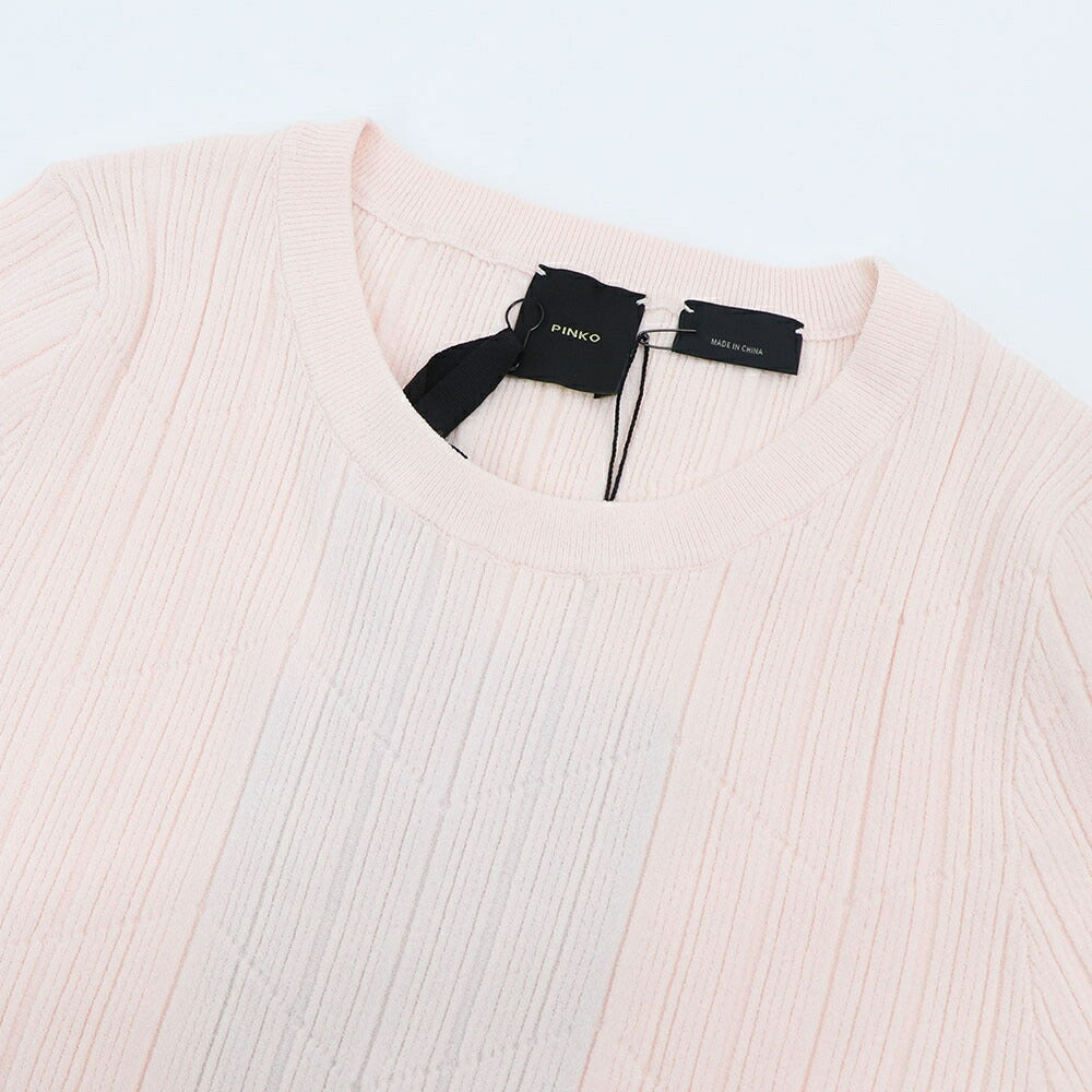 PINKO Tシャツ ベビーピンク リブニット 五分袖 半袖 1G17FA-Y7ZP