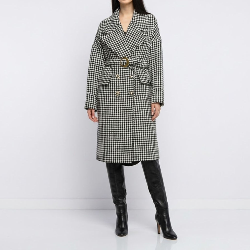 PINKO ピンコ レディース アウター コート ブラック×ホワイト チェスターコート 千鳥柄 1B14WH-8298