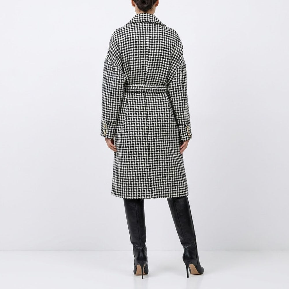 PINKO ピンコ レディース アウター コート ブラック×ホワイト チェスターコート 千鳥柄 1B14WH-8298