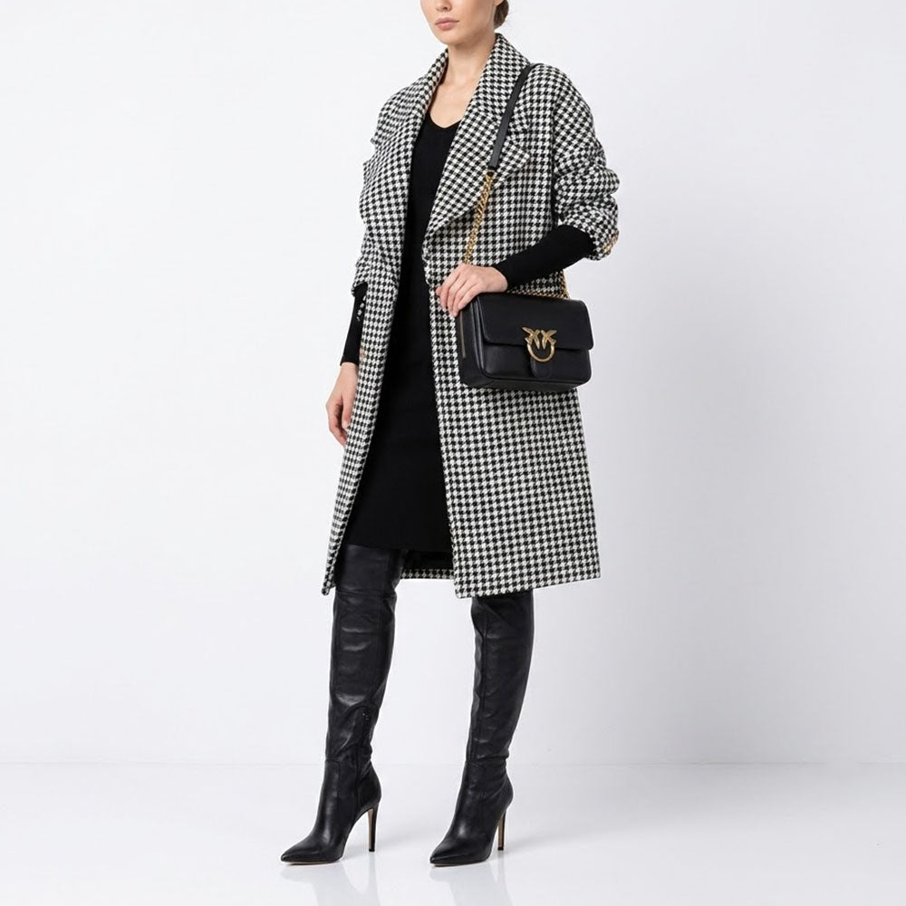PINKO ピンコ レディース アウター コート ブラック×ホワイト チェスターコート 千鳥柄 1B14WH-8298