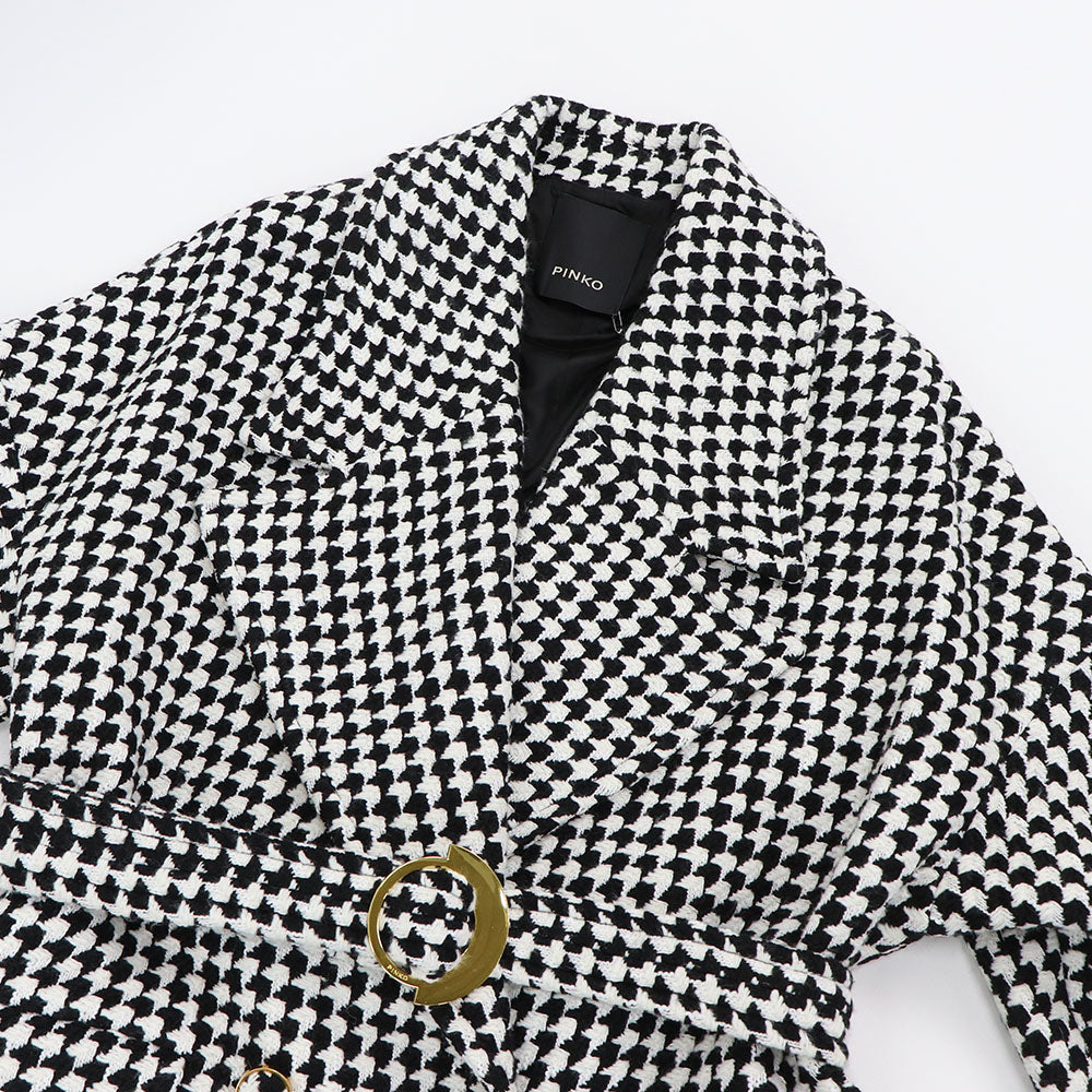 PINKO ピンコ レディース アウター コート ブラック×ホワイト チェスターコート 千鳥柄 1B14WH-8298
