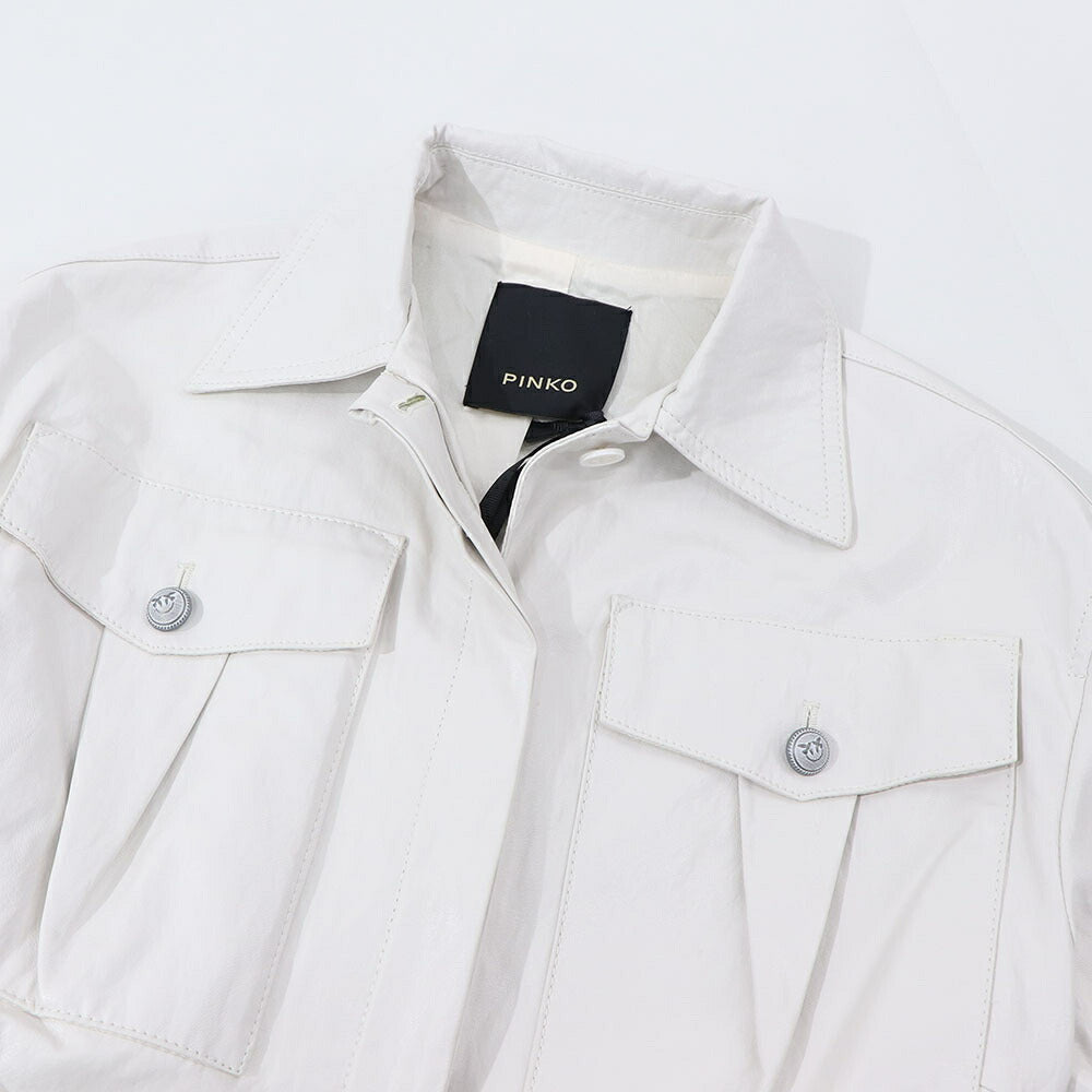 PINKO アウター コート ホワイト レザージャケット ロングコート 1G14K0-7866