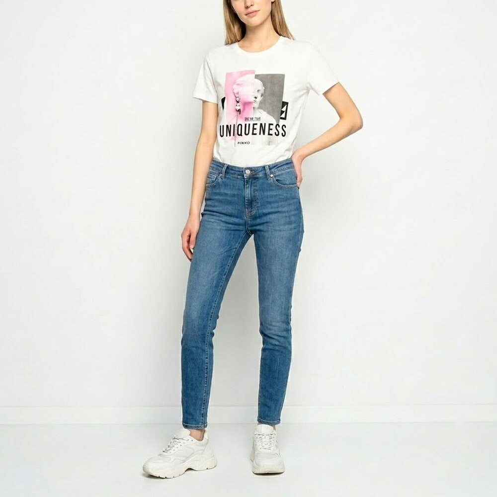 PINKO ピンコ レディース トップス Tシャツ・カットソー ホワイト コットン ビジュー付き 半袖 1Q103D-Y6A5