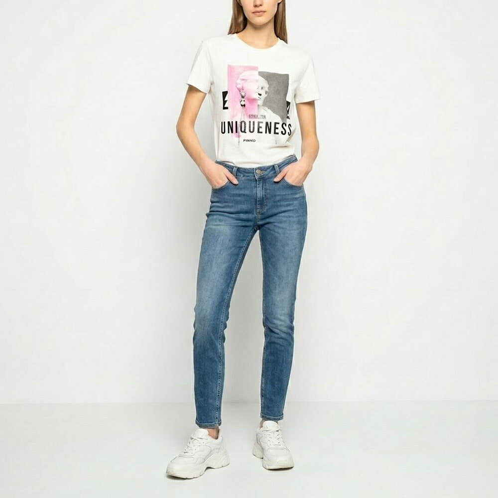 PINKO ピンコ レディース トップス Tシャツ・カットソー ホワイト コットン ビジュー付き 半袖 1Q103D-Y6A5