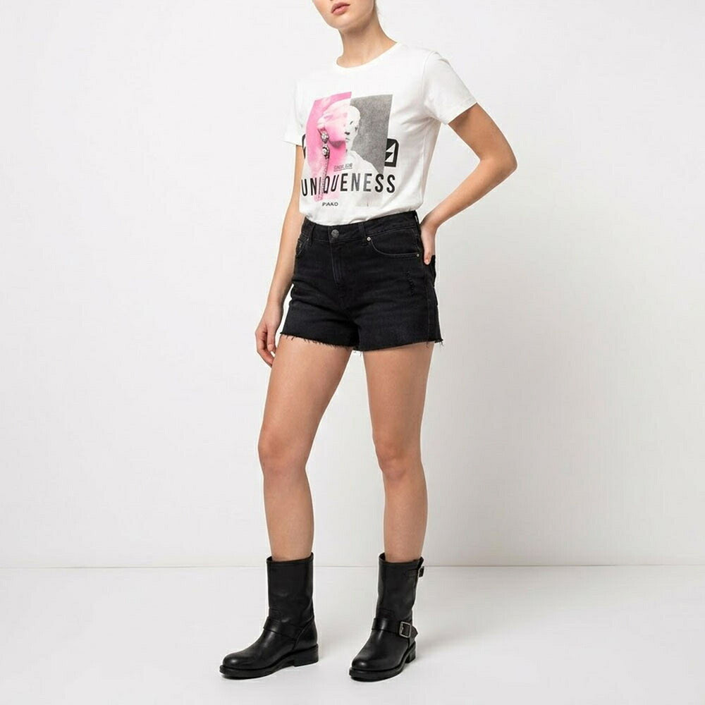PINKO ピンコ レディース トップス Tシャツ・カットソー ホワイト コットン ビジュー付き 半袖 1Q103D-Y6A5