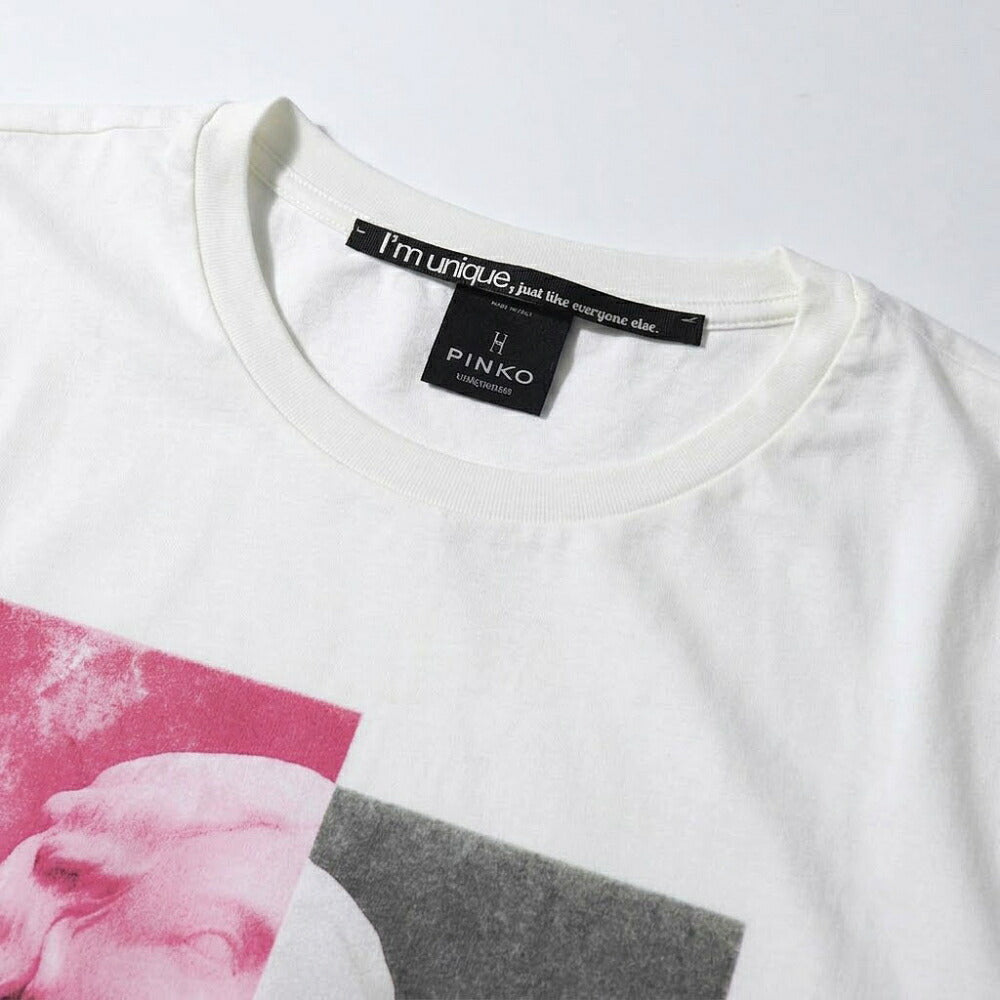 PINKO ピンコ レディース トップス Tシャツ・カットソー ホワイト コットン ビジュー付き 半袖 1Q103D-Y6A5