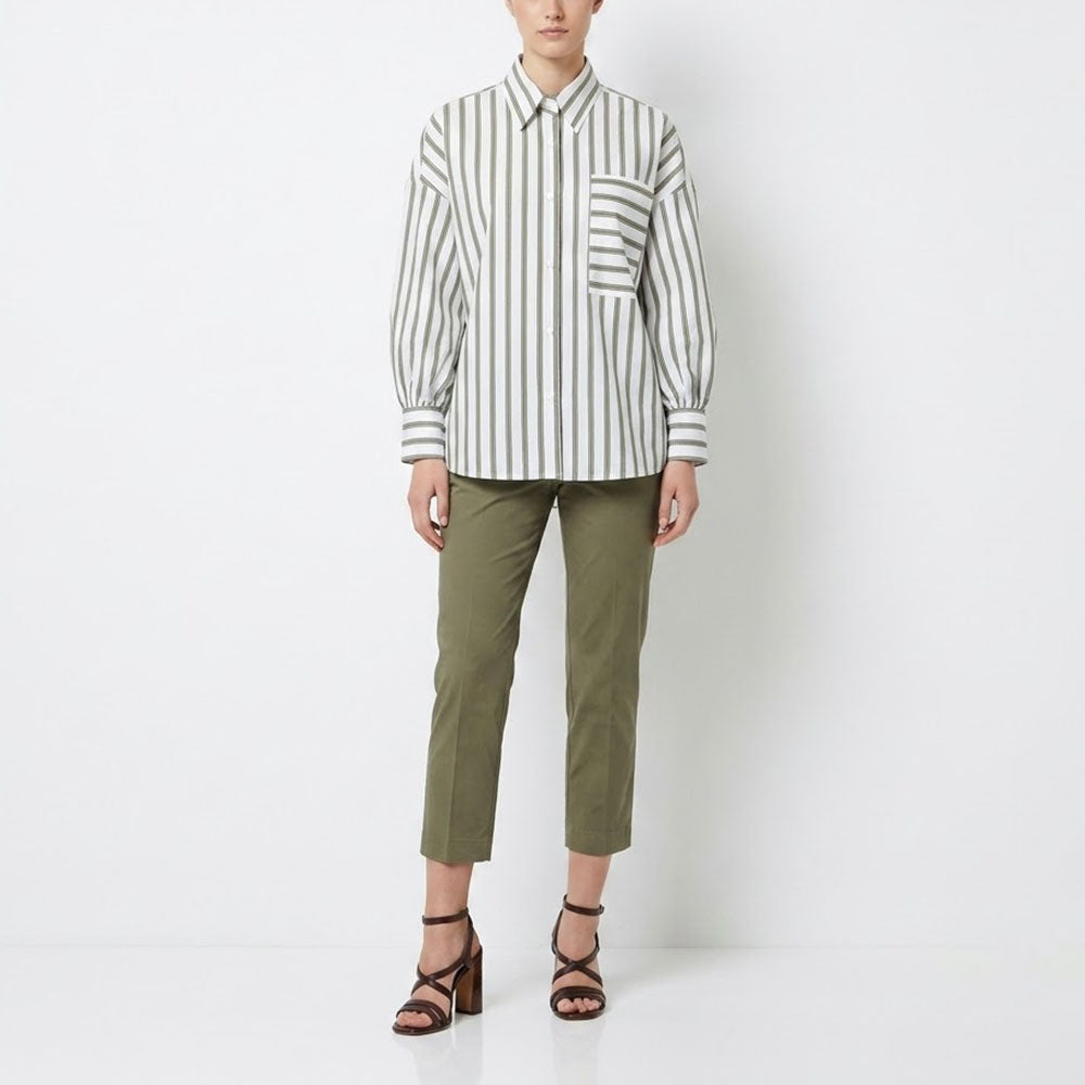 PINKO ピンコ レディース トップス シャツ・ブラウス ホワイト×グリーンストライプ ストライプ シャツ シンプル 1B14HM-8037